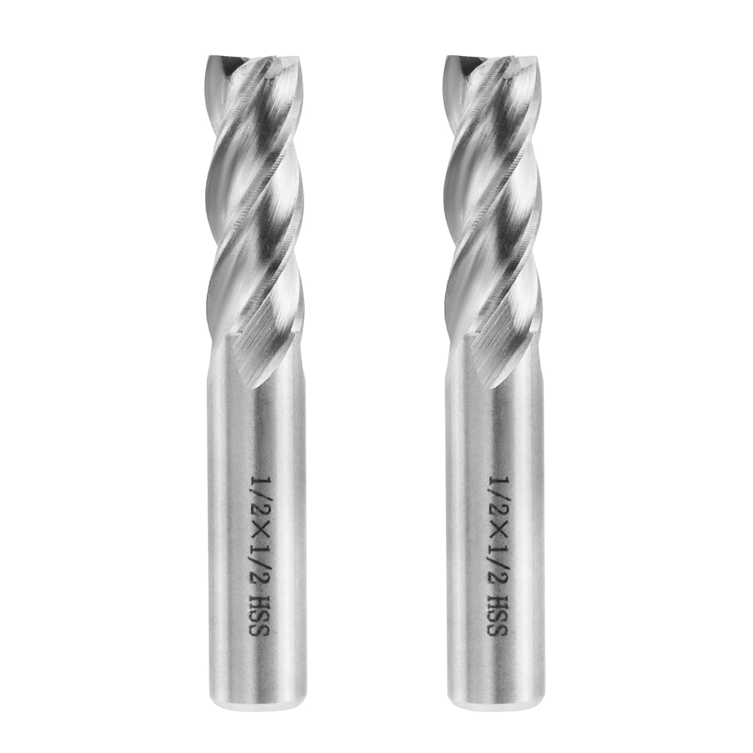 Square End Mill 1/2" Cutting Dia x 1/2" Shank Dia 4 Flute Straight End Mill Cutter - 2pcs V1258-DP02-B-3883