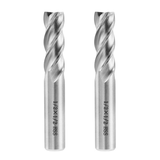 Square End Mill 1/2" Cutting Dia x 1/2" Shank Dia 4 Flute Straight End Mill Cutter - 2pcs V1258-DP02-B-3883