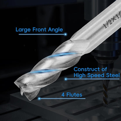 Square End Mill 1/2" Cutting Dia x 1/2" Shank Dia 4 Flute Straight End Mill Cutter - 2pcs V1258-DP02-B-3883