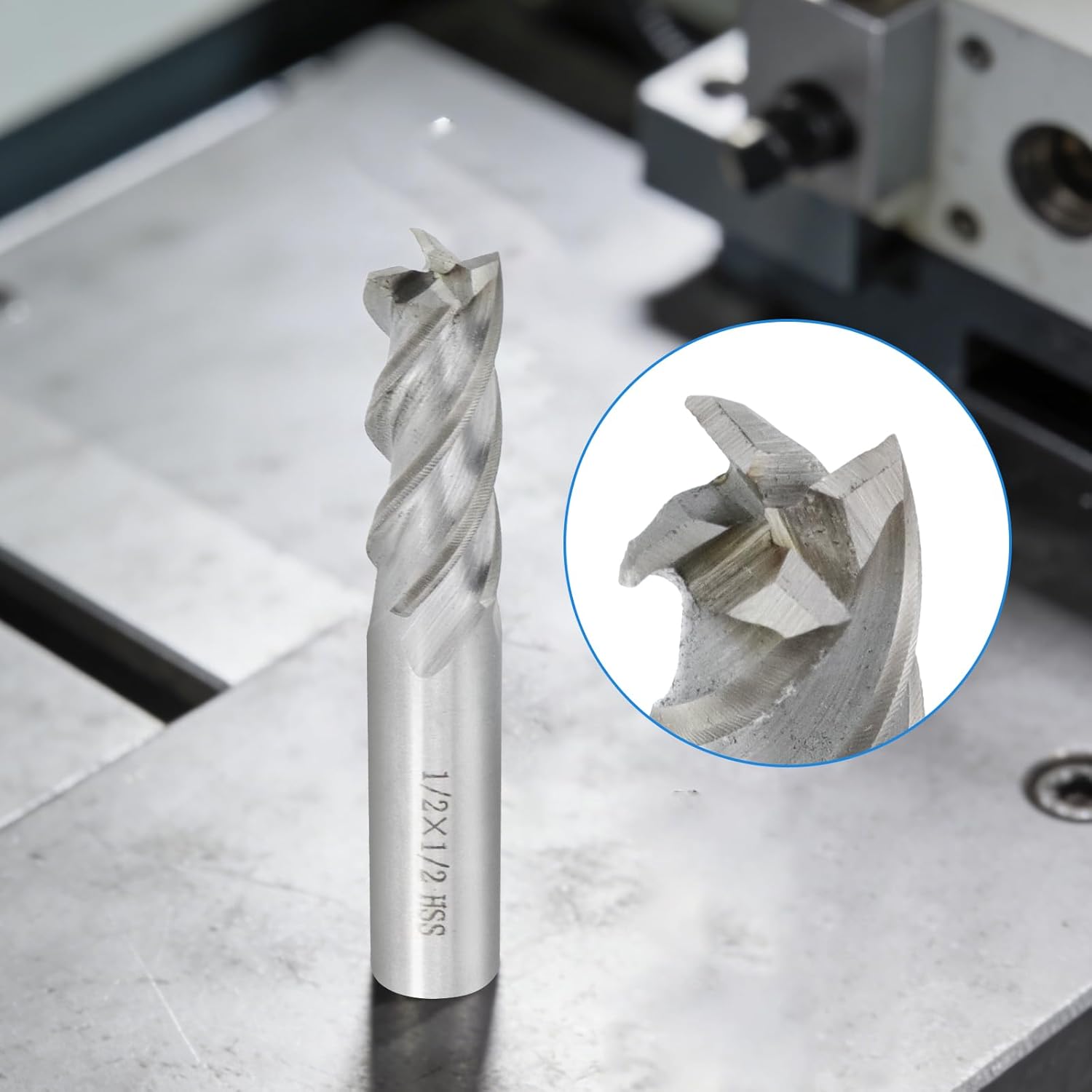 Square End Mill 1/2" Cutting Dia x 1/2" Shank Dia 4 Flute Straight End Mill Cutter - 2pcs V1258-DP02-B-3883