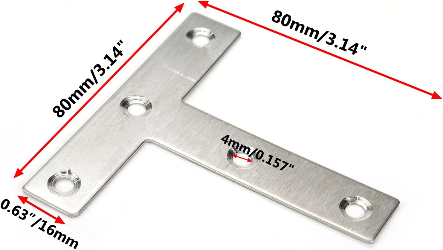 T Brackets Mending Plate 3.14" x 3.14" Stainless Steel Flat Repair Plate - 10pcs V1258-DP02-B-3886