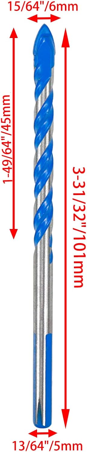 5pcs Masonry Drill Bit 15/64" Drilling Dia Carbide Drill Bit for Glass, Tile and Ceramic V1258-DP02-B-3888