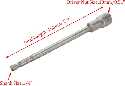Hex Shank Magnetic Power Nut Driver Bit Set 13mm Hex Socket Extension Long Metric Hex Driver Bits -2pcs V1258-DP02-B-3889