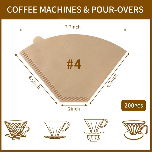 Coffee Filters #4, Cone Coffee Filter 8-12 Cup, 200 Unbleached Natural Coffee Filters V1258-DP02-B-389