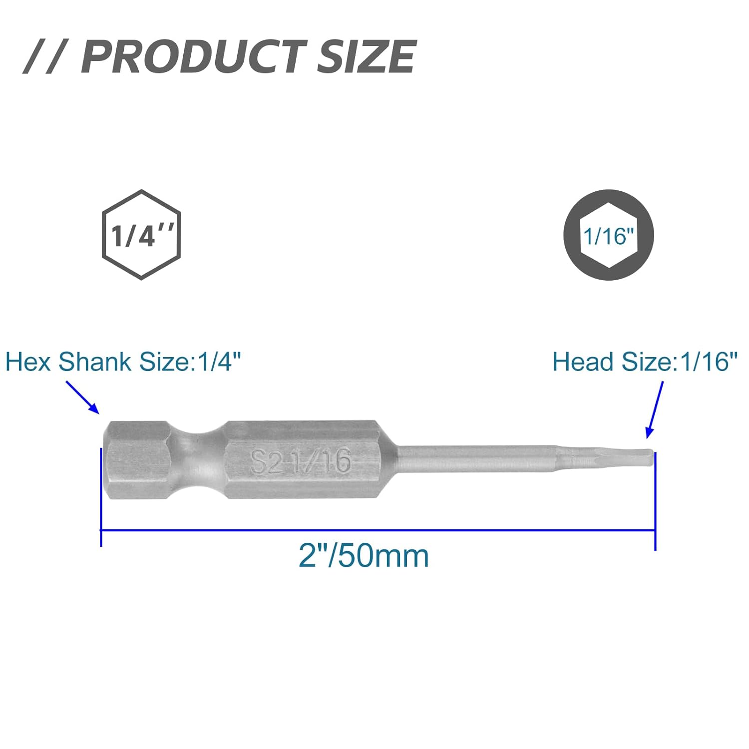 10pcs 1/16" Hex Allen Wrench Drill Bit Set, 1/4" Hex Shank, S2 Steel V1258-DP02-B-3890
