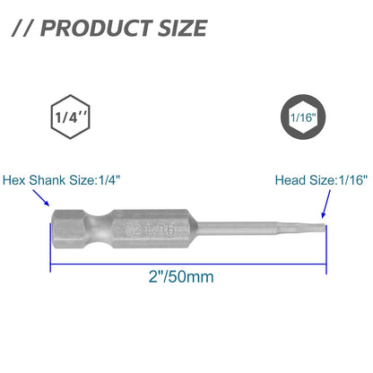 10pcs 1/16" Hex Allen Wrench Drill Bit Set, 1/4" Hex Shank, S2 Steel V1258-DP02-B-3890
