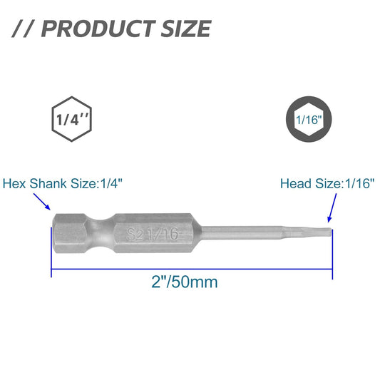 10pcs 1/16" Hex Allen Wrench Drill Bit Set, 1/4" Hex Shank, S2 Steel V1258-DP02-B-3890