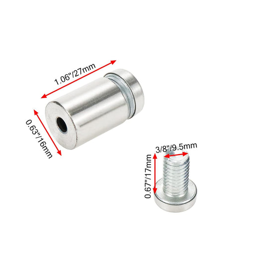 Sign Standoff Screws 0.63" Dia 1.06" Length Glass Standoff Bolts Stainless Steel 3/8" Thread Dia Advertising V1258-DP02-B-3898