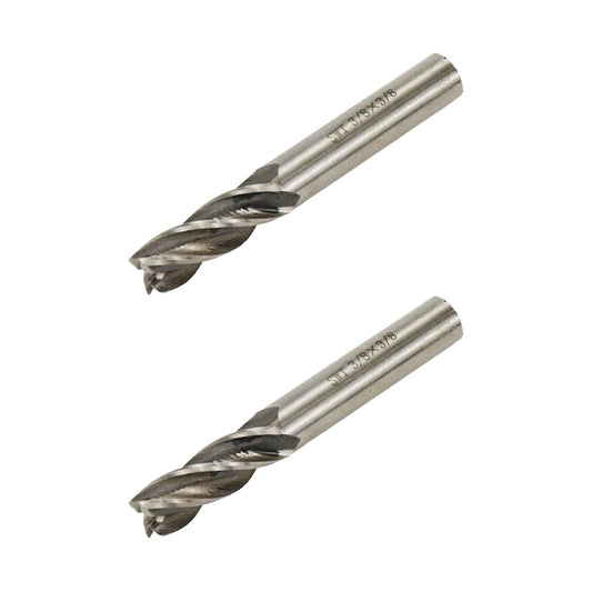 Square End Mill 3/8" Cutting Dia x 3/8" Shank Dia 4 Flute Straight End Mill Cutter - 2pcs V1258-DP02-B-3899