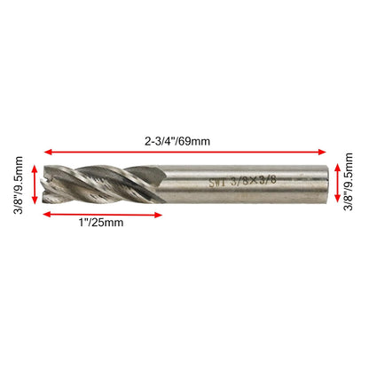 Square End Mill 3/8" Cutting Dia x 3/8" Shank Dia 4 Flute Straight End Mill Cutter - 2pcs V1258-DP02-B-3899