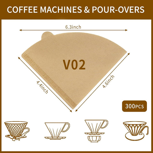 V60 Coffee Filters, 300 Count Size 02 Pour Over Coffee Filter, 1-4 Cups Disposable Cone Paper Coffee Filters V1258-DP02-B-391
