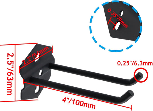 Pegboard Hooks Heavy Duty Metal Steel 3/8" Square Hole Peg Hooks Suitbale for 1.5" Spaced Pegboards Double V1258-DP02-B-3910