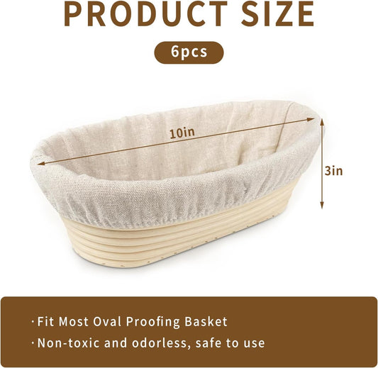 6 Packs Oval Banneton Cloth Liner for Bread Sourdough Proofing, 10 inches, Natural Rattan Bread Proofing V1258-DP02-B-393
