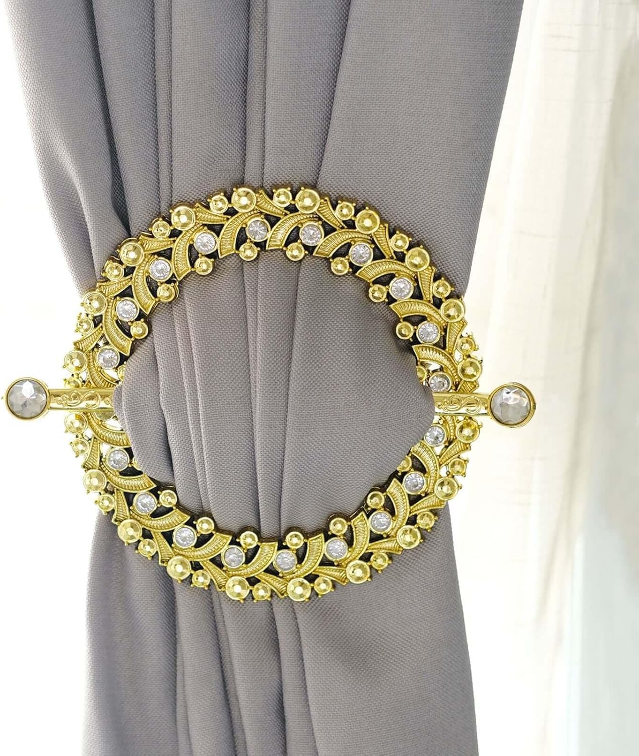 Efavormart 2 Pack | 7" Gold Barrette Style Acrylic Crystal Curtain Tie Backs, Round Backdrop Drapery Brooch V1258-DP02-B-3943