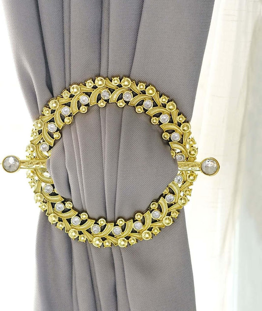 Efavormart 2 Pack | 7" Gold Barrette Style Acrylic Crystal Curtain Tie Backs, Round Backdrop Drapery Brooch V1258-DP02-B-3943