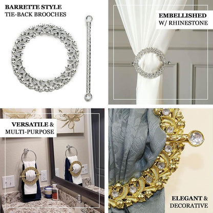 Efavormart 2 Pack | 7" Gold Barrette Style Acrylic Crystal Curtain Tie Backs, Round Backdrop Drapery Brooch V1258-DP02-B-3943