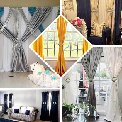 Efavormart 2 Pack | 7" Gold Barrette Style Acrylic Crystal Curtain Tie Backs, Round Backdrop Drapery Brooch V1258-DP02-B-3943
