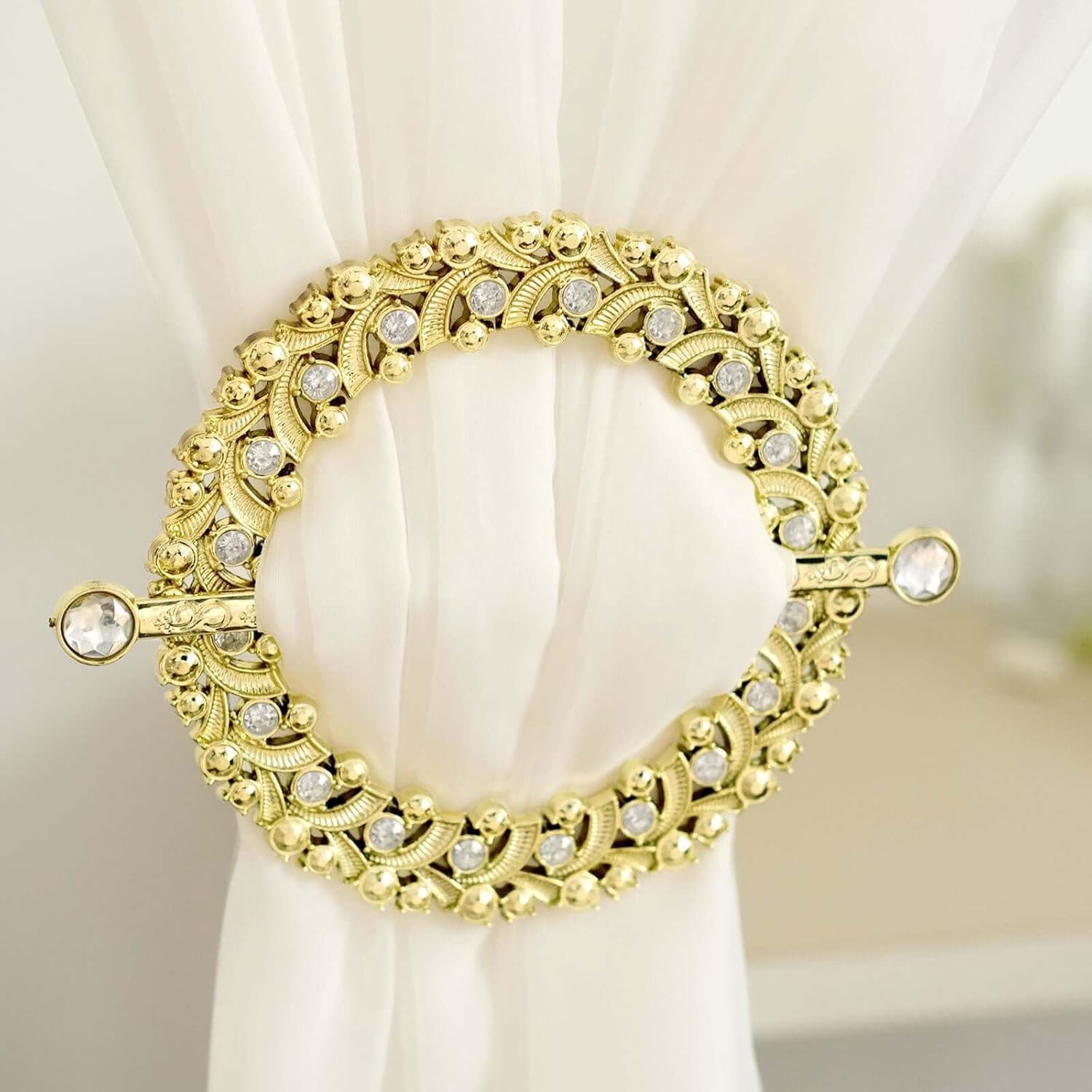 Efavormart 2 Pack | 7" Gold Barrette Style Acrylic Crystal Curtain Tie Backs, Round Backdrop Drapery Brooch V1258-DP02-B-3943