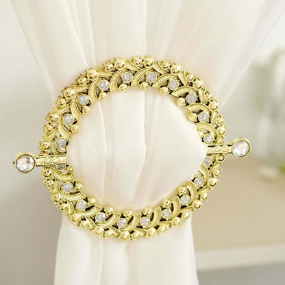 Efavormart 2 Pack | 7" Gold Barrette Style Acrylic Crystal Curtain Tie Backs, Round Backdrop Drapery Brooch V1258-DP02-B-3943