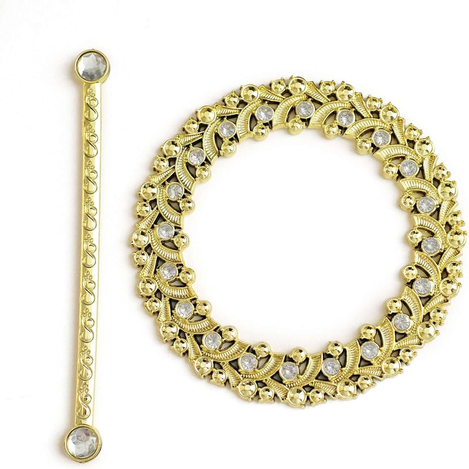 Efavormart 2 Pack | 7" Gold Barrette Style Acrylic Crystal Curtain Tie Backs, Round Backdrop Drapery Brooch V1258-DP02-B-3943