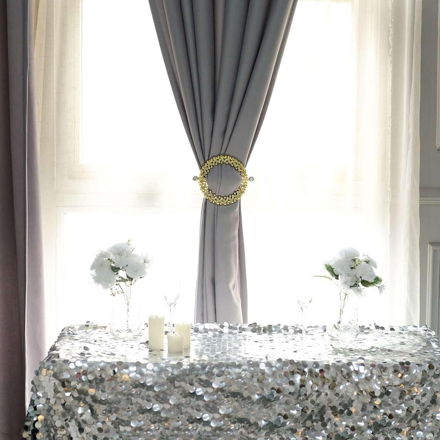 Efavormart 2 Pack | 7" Gold Barrette Style Acrylic Crystal Curtain Tie Backs, Round Backdrop Drapery Brooch V1258-DP02-B-3943