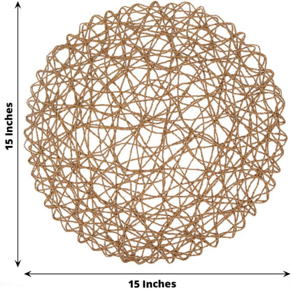 Efavormart 6 Pack 15" Natural Metallic String Round Placemats for Wedding Events Birthday Party V1258-DP02-B-3946