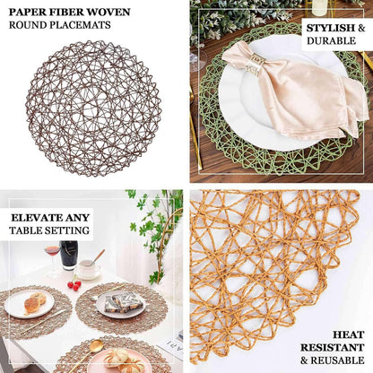 Efavormart 6 Pack 15" Natural Metallic String Round Placemats for Wedding Events Birthday Party V1258-DP02-B-3946