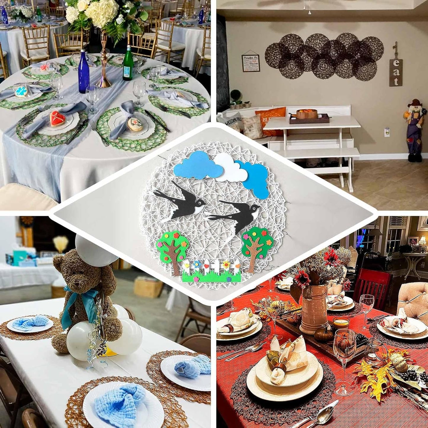 Efavormart 6 Pack 15" Natural Metallic String Round Placemats for Wedding Events Birthday Party V1258-DP02-B-3946