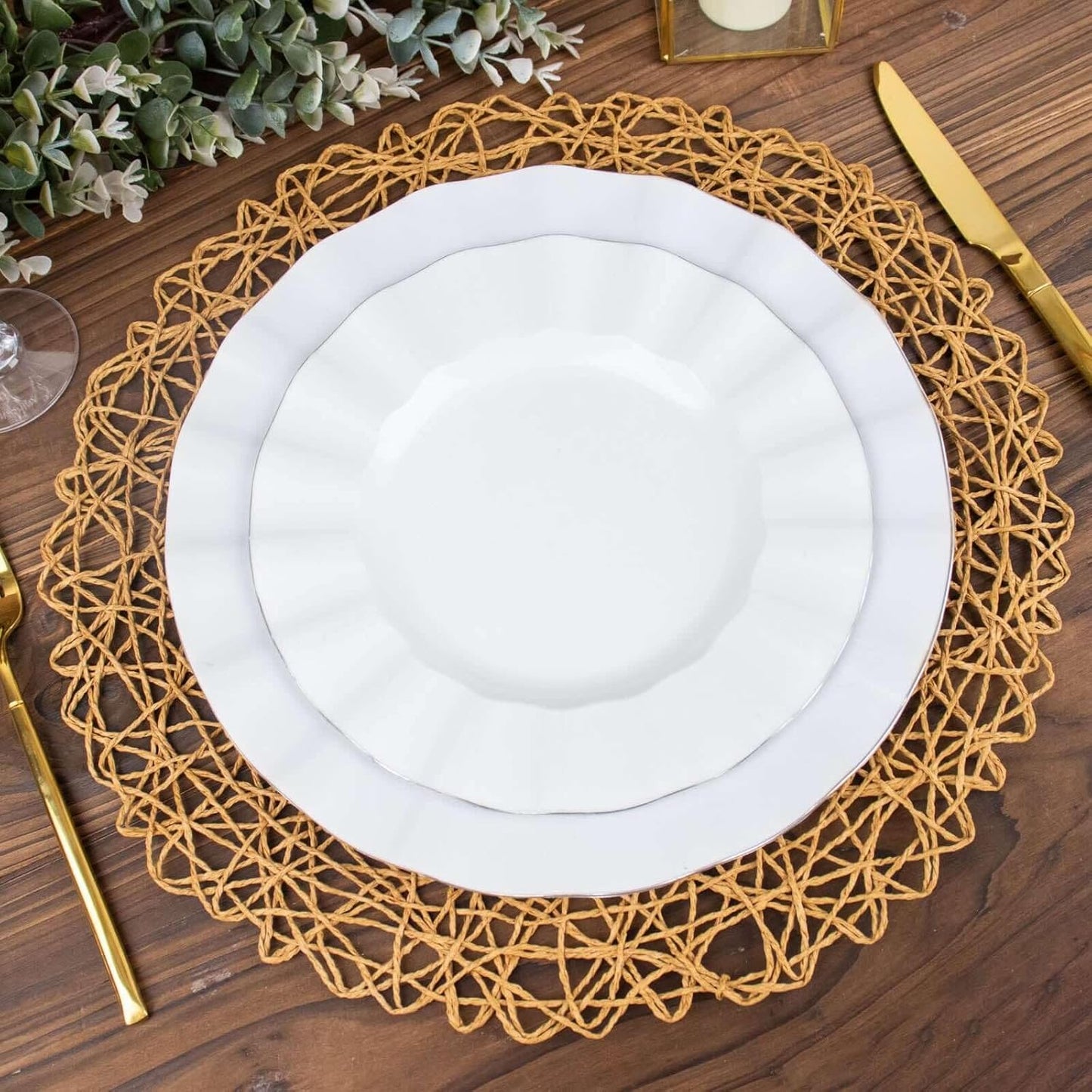 Efavormart 6 Pack 15" Natural Metallic String Round Placemats for Wedding Events Birthday Party V1258-DP02-B-3946