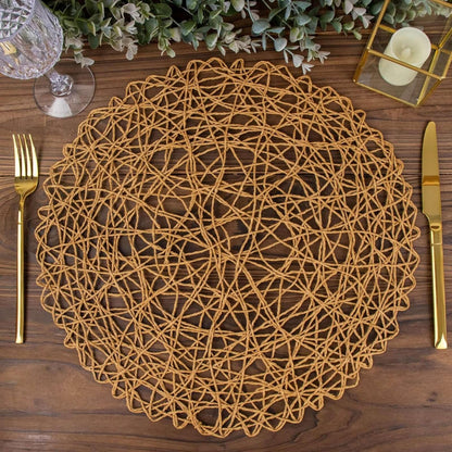 Efavormart 6 Pack 15" Natural Metallic String Round Placemats for Wedding Events Birthday Party V1258-DP02-B-3946