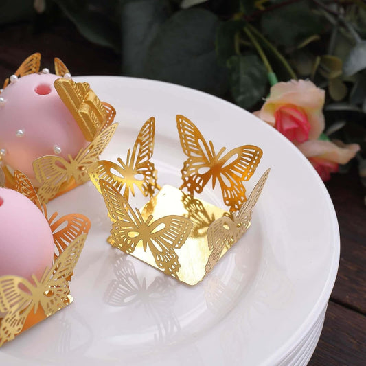 Efavormart 50 Pack | 4" Mini Metallic Gold Butterfly Truffle Cup Dessert Liners, Square Cupcake Tray Wrappers V1258-DP02-B-3951