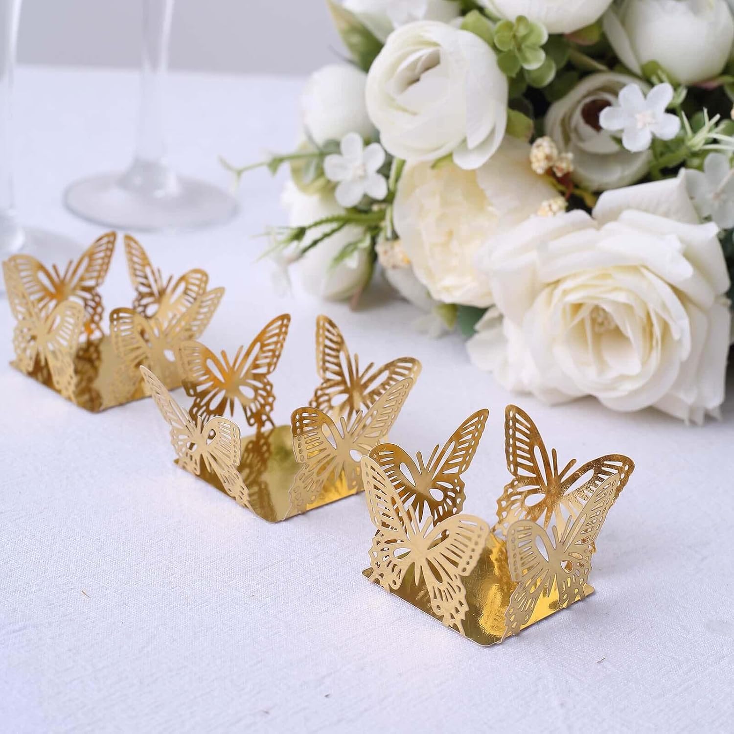 Efavormart 50 Pack | 4" Mini Metallic Gold Butterfly Truffle Cup Dessert Liners, Square Cupcake Tray Wrappers V1258-DP02-B-3951