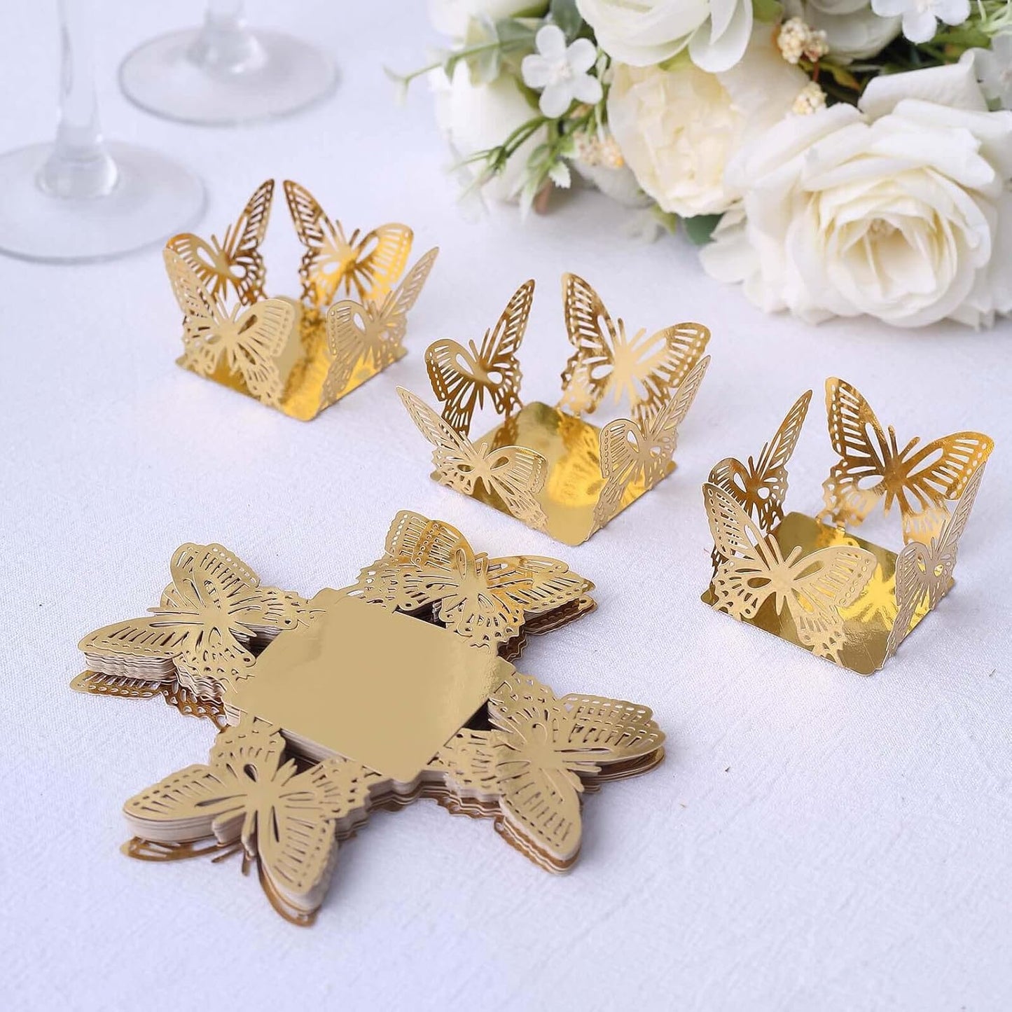 Efavormart 50 Pack | 4" Mini Metallic Gold Butterfly Truffle Cup Dessert Liners, Square Cupcake Tray Wrappers V1258-DP02-B-3951