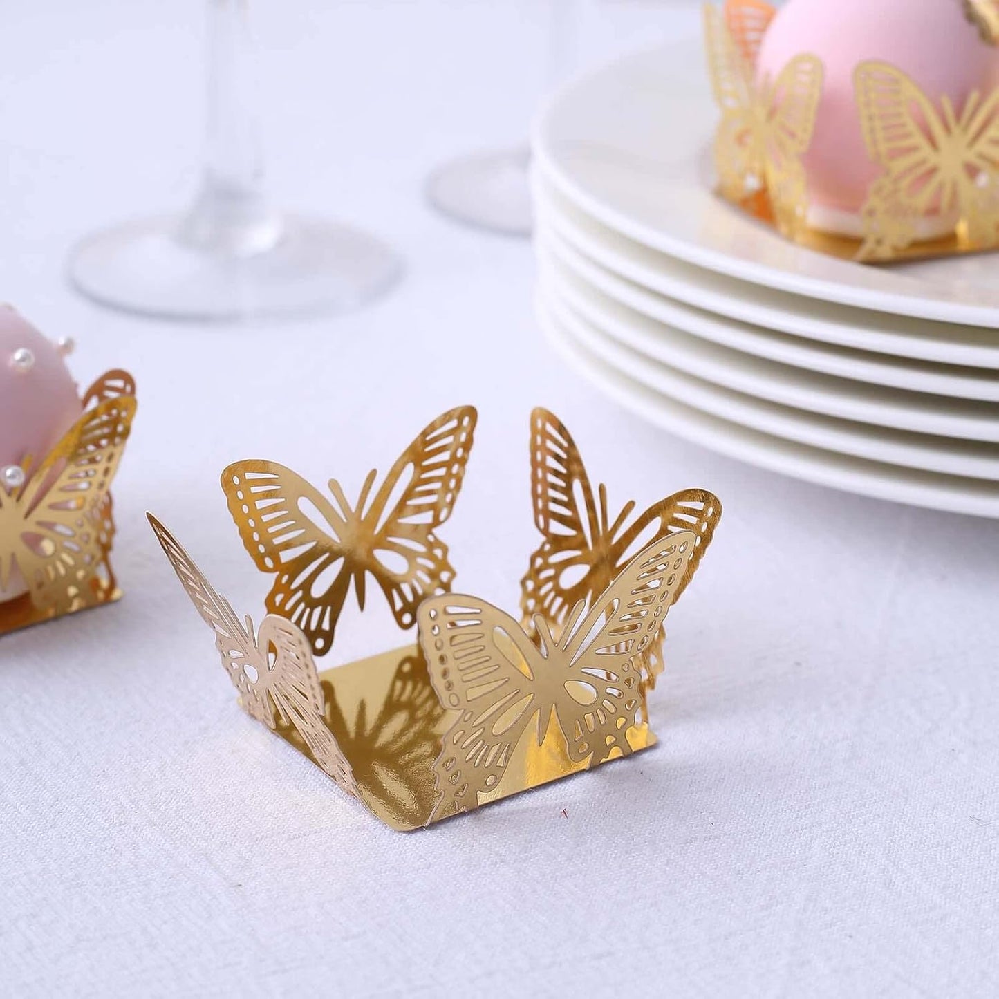 Efavormart 50 Pack | 4" Mini Metallic Gold Butterfly Truffle Cup Dessert Liners, Square Cupcake Tray Wrappers V1258-DP02-B-3951