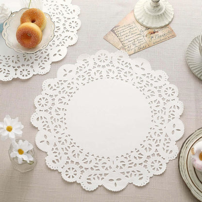 Efavormart 100 Pack Round White Paper Doilies, Food Grade Lace Paper Placemats - 14" V1258-DP02-B-3956