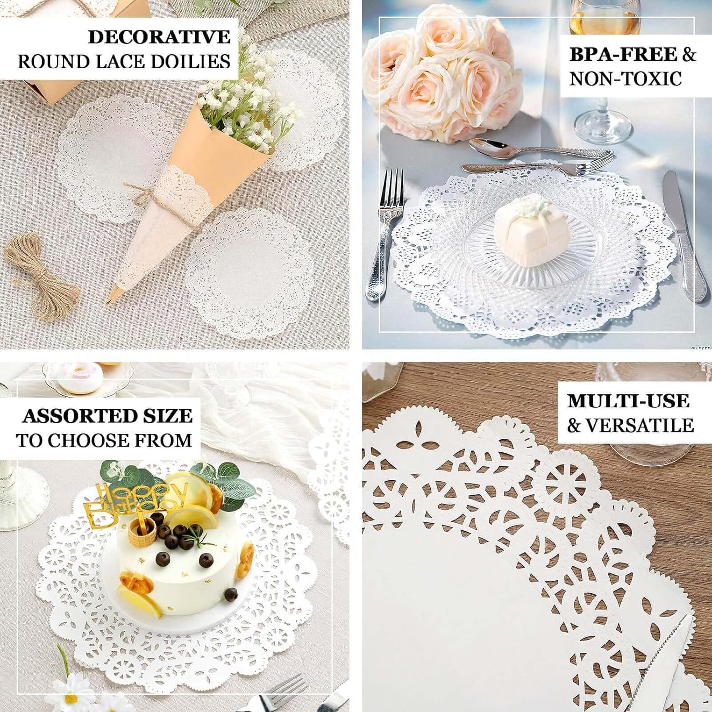 Efavormart 100 Pack Round White Paper Doilies, Food Grade Lace Paper Placemats - 14" V1258-DP02-B-3956