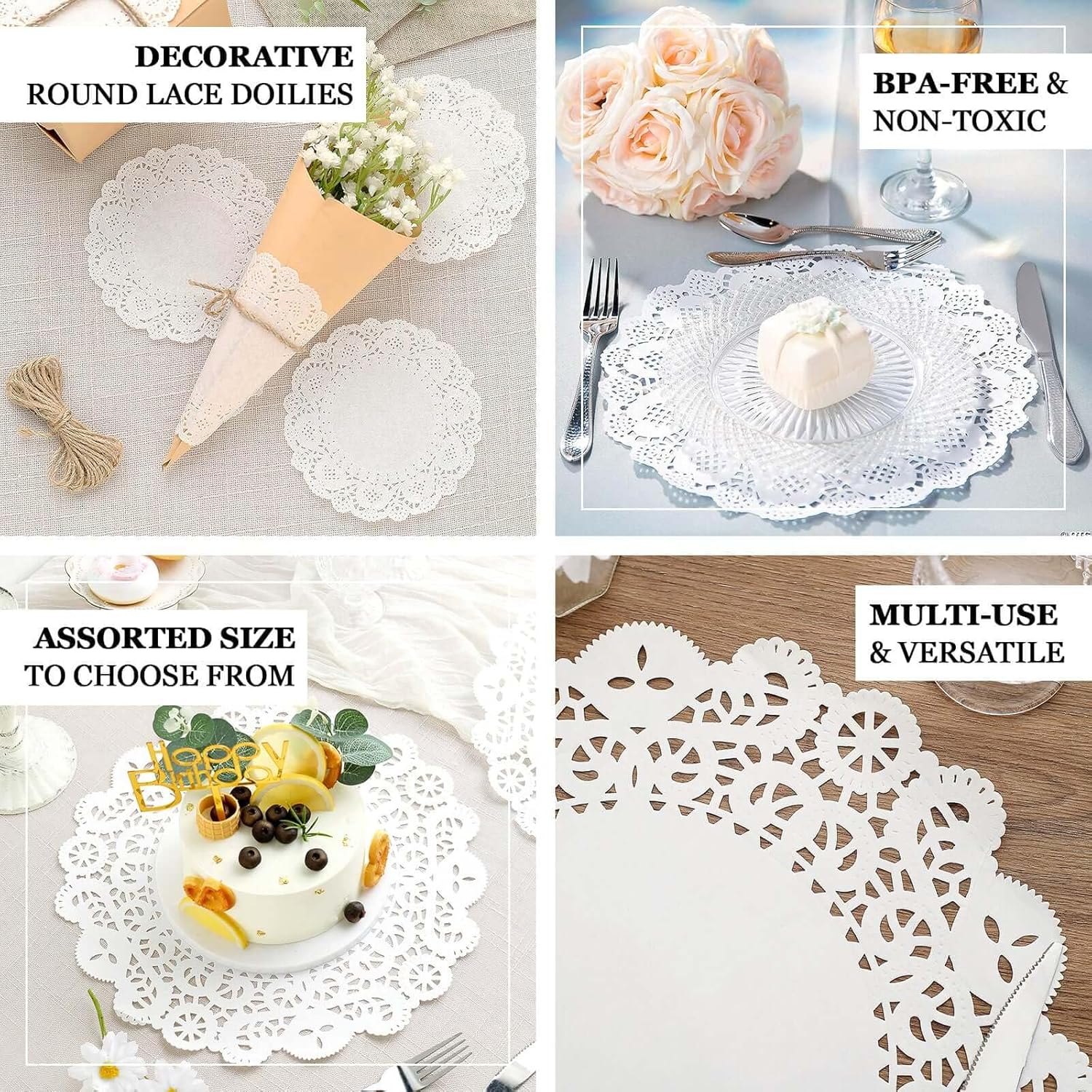 Efavormart 100 Pack Round White Paper Doilies, Food Grade Lace Paper Placemats - 14" V1258-DP02-B-3956