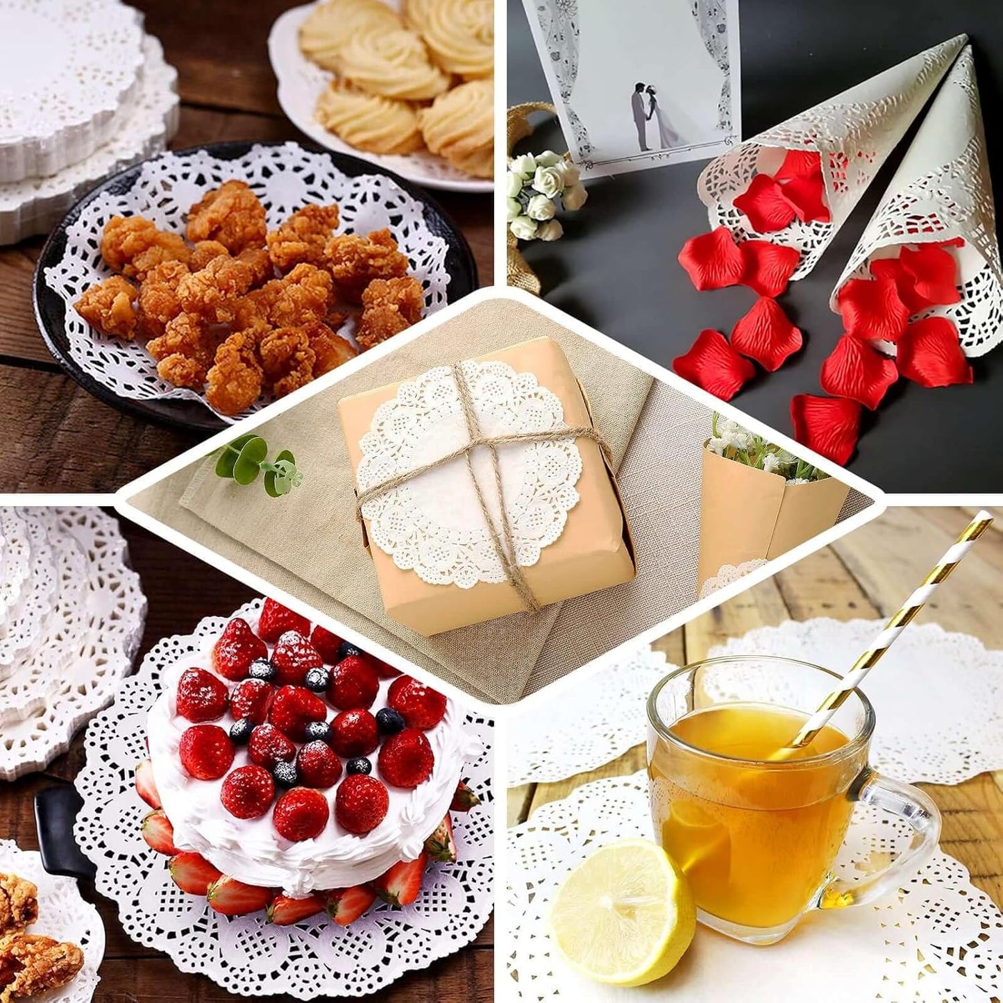 Efavormart 100 Pack Round White Paper Doilies, Food Grade Lace Paper Placemats - 14" V1258-DP02-B-3956