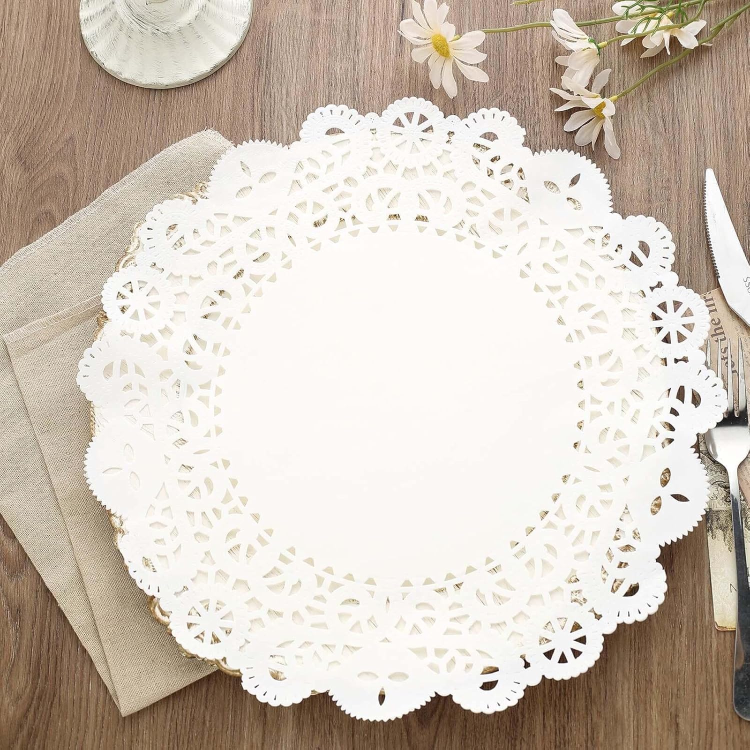 Efavormart 100 Pack Round White Paper Doilies, Food Grade Lace Paper Placemats - 14" V1258-DP02-B-3956