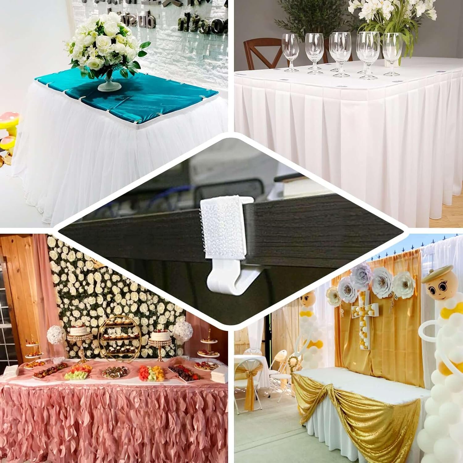 Efavormart 12 PCS Adjustable Clear Plastic Large Table Skirt Clips for Wedding Party Event Decoration - 3" V1258-DP02-B-3963