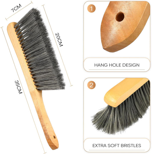 2 Pieces Wooden Bench Brushes Fireplace Brush Natural Fiber Bench Soft Bristles Long Wood Handle Dust for V1258-DP02-B-3985