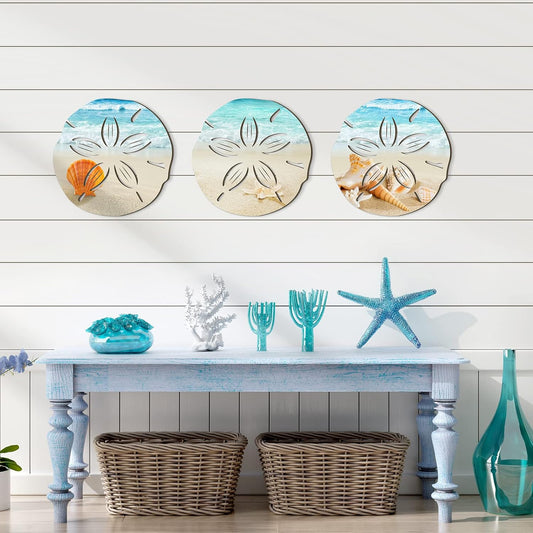 3 Pcs Summer Coastal Wall Decor Bathroom Beach Blue Wall Art Sea Turtle Surfboard Seahorse Starfish Seashell V1258-DP02-B-3990