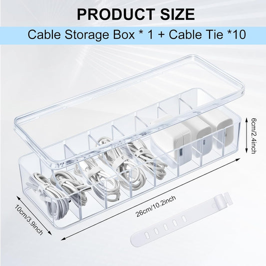 1 Pcs Cable Organizer Box with Wire Ties, Plastic Cord Storage Box with Lid, Electronics Organizer for Home V1258-DP02-B-3993