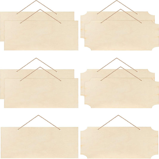 10 Pcs Unfinished Hanging Wood Sign Easter 9.8 x 3.9 Inch Rectangle Blank Wooden Plaque Blank Hanging Wooden V1258-DP02-B-3996