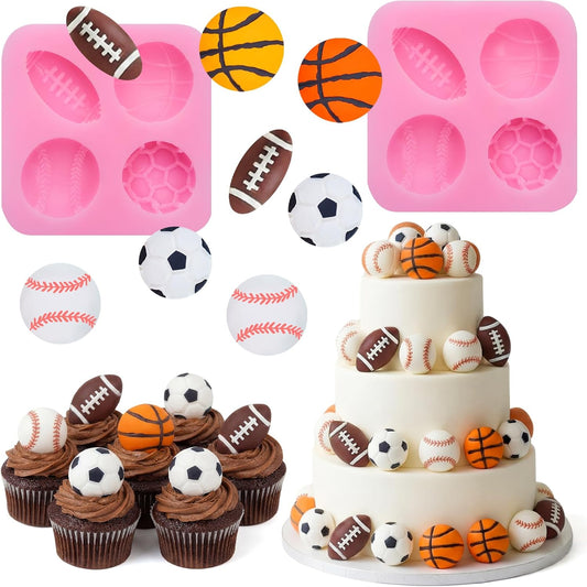 2 Pack Sports Fondant Mold for Cake Decoration, Football Basketball Baseball Soccer Silicone Molds for V1258-DP02-B-4004
