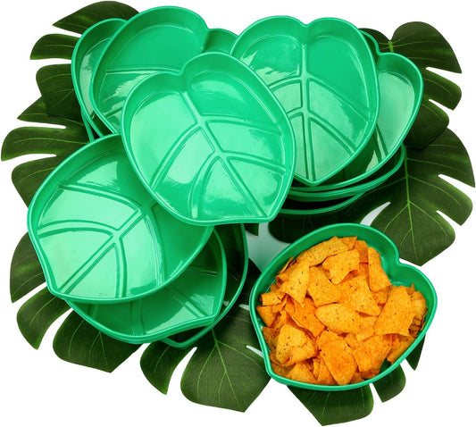 12 Set Palm Leaf Snack Tray Hawaii Reusable Food Tray with Tropical Imitation Green Plant Leaves, Cookies V1258-DP02-B-4006