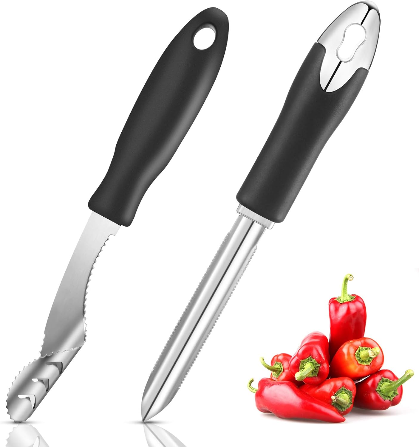 2 Pieces Jalapeno Pepper Corer Zucchini Cucumber Corer Remover with Serrated Slice and Rubber Handle Seed V1258-DP02-B-4007
