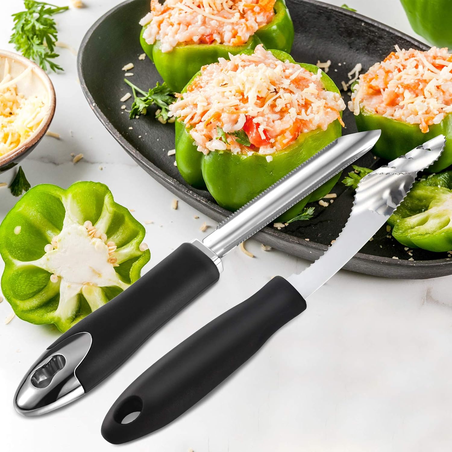 2 Pieces Jalapeno Pepper Corer Zucchini Cucumber Corer Remover with Serrated Slice and Rubber Handle Seed V1258-DP02-B-4007