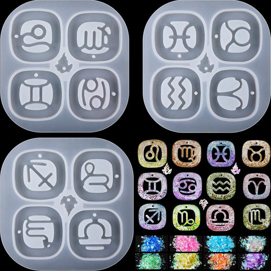 3 Pieces Zodiac Signs Keychain Resin Molds Silicone with Hole Constellation Sign Pendant Silicone Epoxy UV V1258-DP02-B-4009