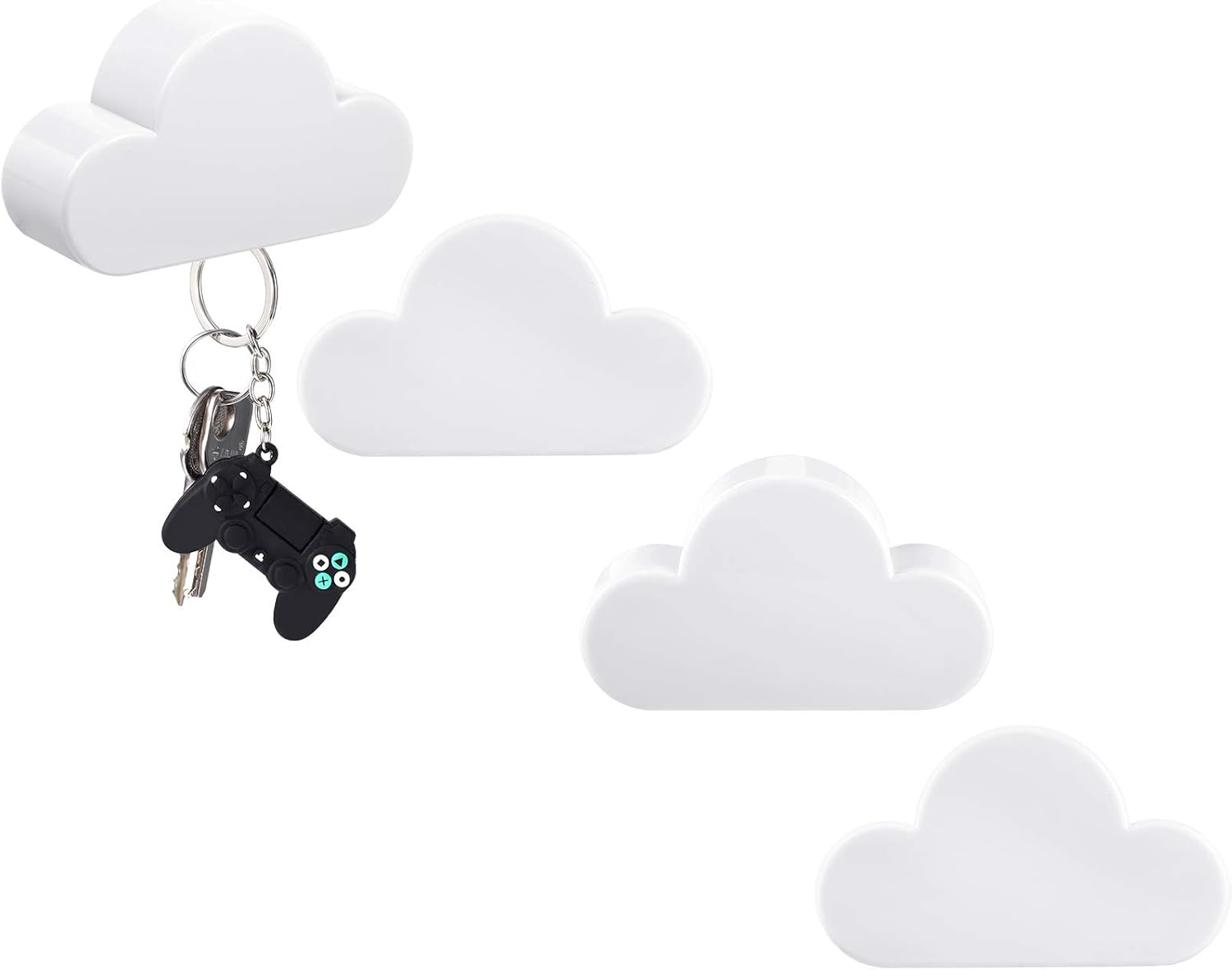 4 Pieces Cloud Magnetic Key Holder for Wall Key Rack Organizer Keychains Hooks with Adhesive for Door(White) V1258-DP02-B-4013